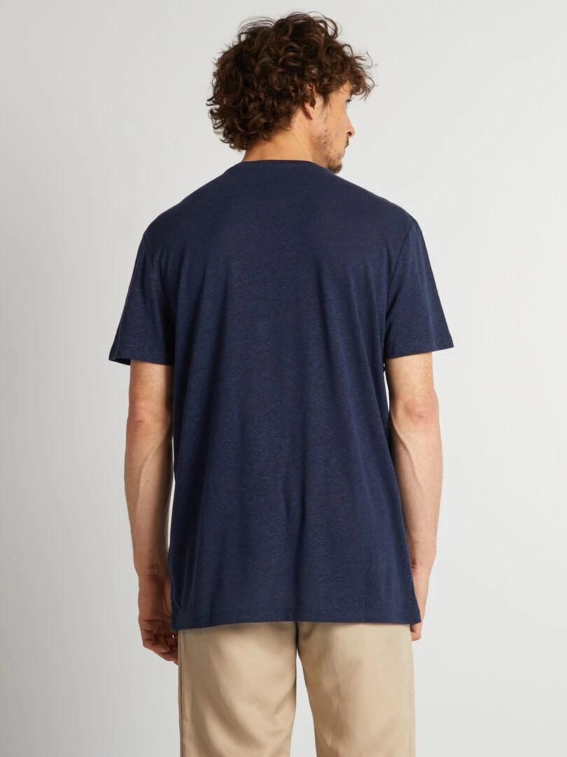 T shirt en lin mélangé Bleu nuit