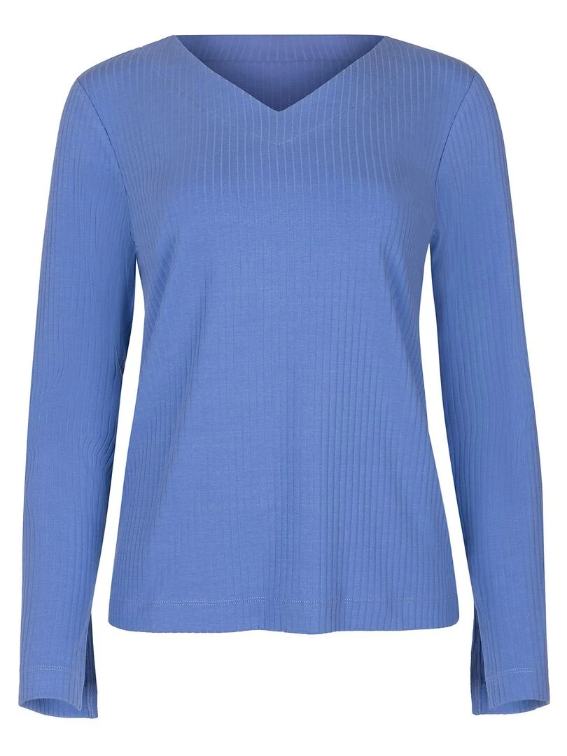 Haut pyjama top col V manches longues Lucky   Bleu