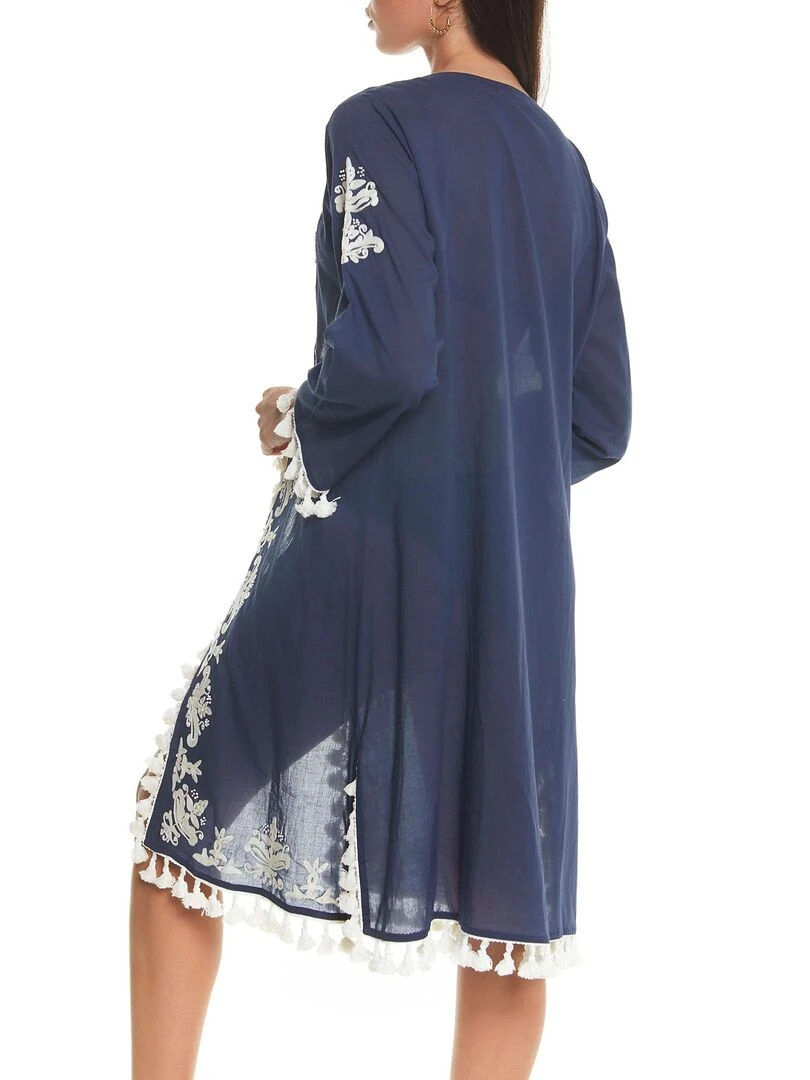 Tunique de plage brodée Complementos Bleu marine