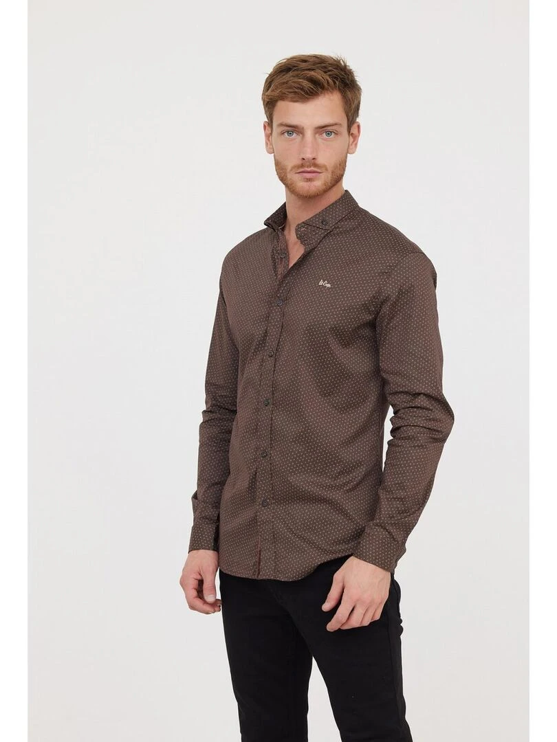Lee Cooper Chemise manches longues coton slim DUMY Marron foncé
