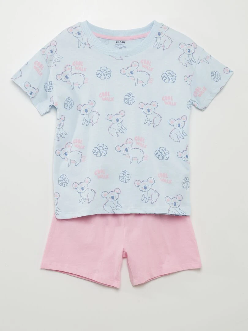 Ensemble de pyjama imprimé : T shirt + short 2 pièces Bleu