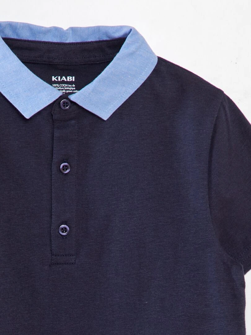 Polo en coton avec col contrastant   bleu marine