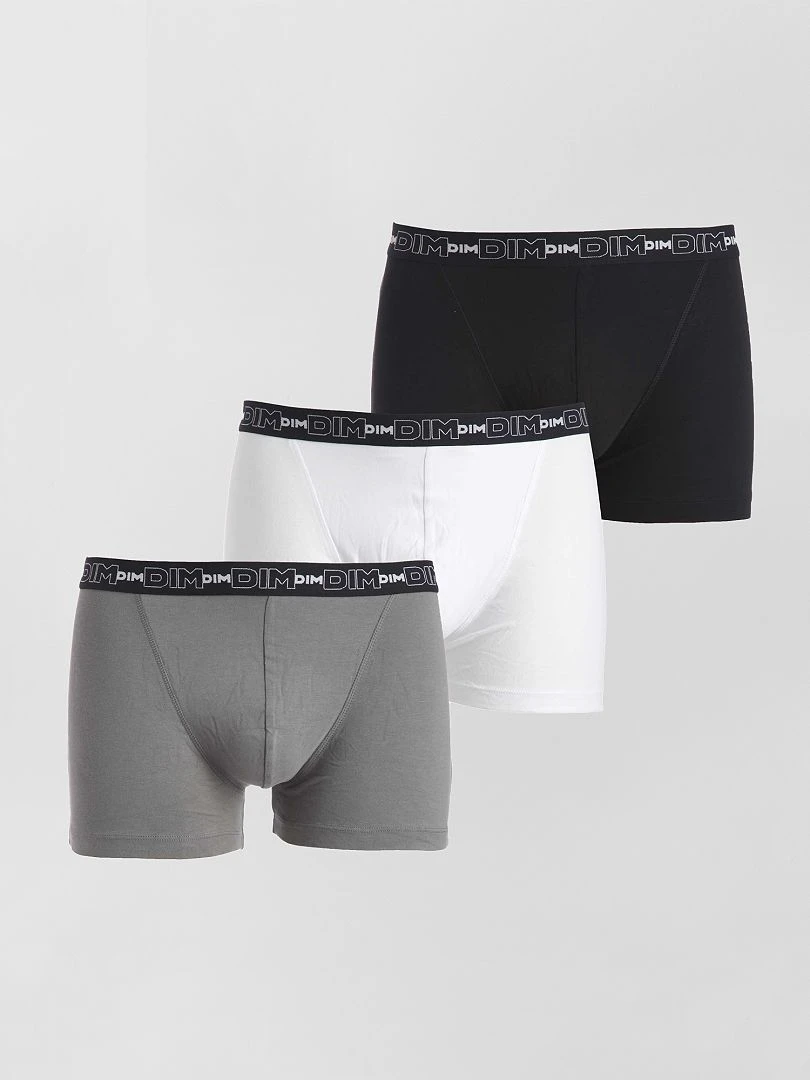 Lot de 3 boxers coton stretch 'DIM' noir/gris/blanc