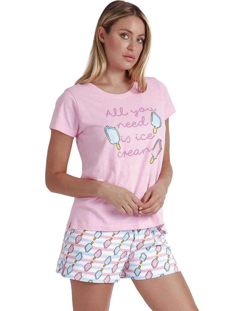 Pyjama short t shirt Ice Cream   Rose
