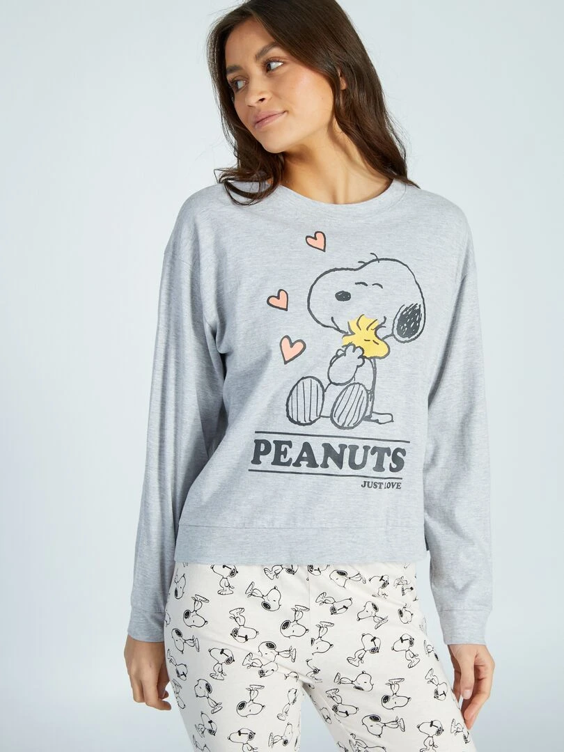 Pyjama long 'Snoopy' 2 pièces Gris/rose
