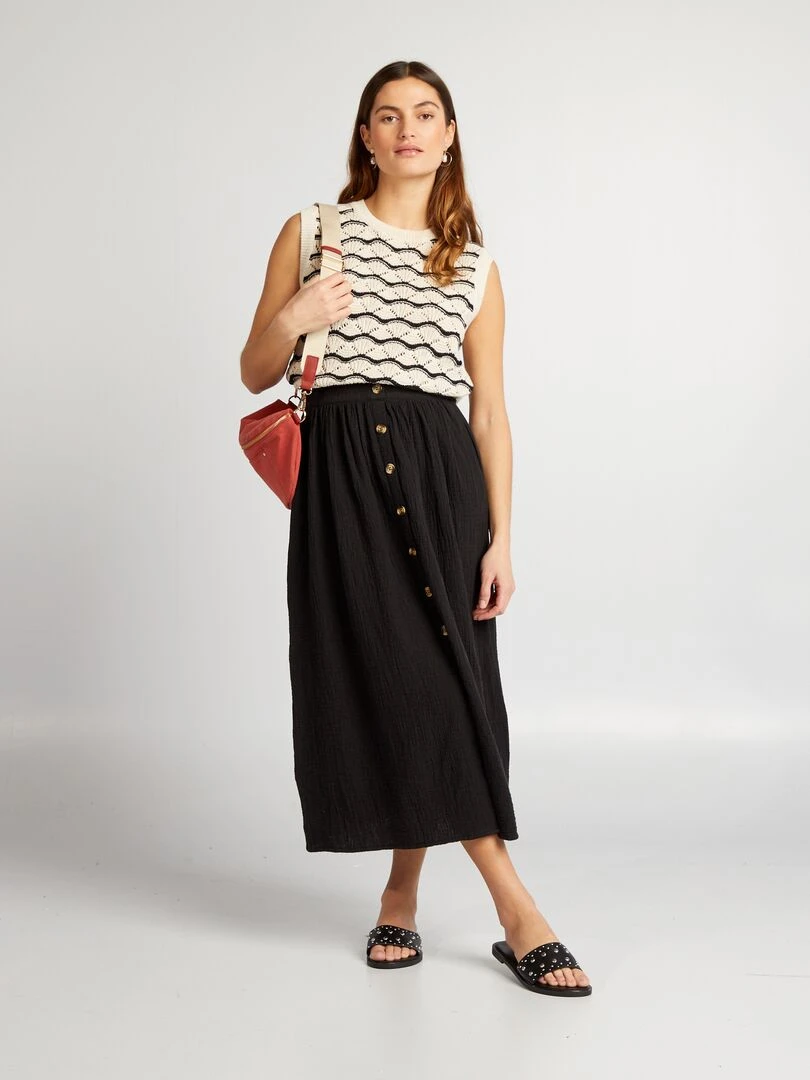 Jupe fluide en gaze de coton noir