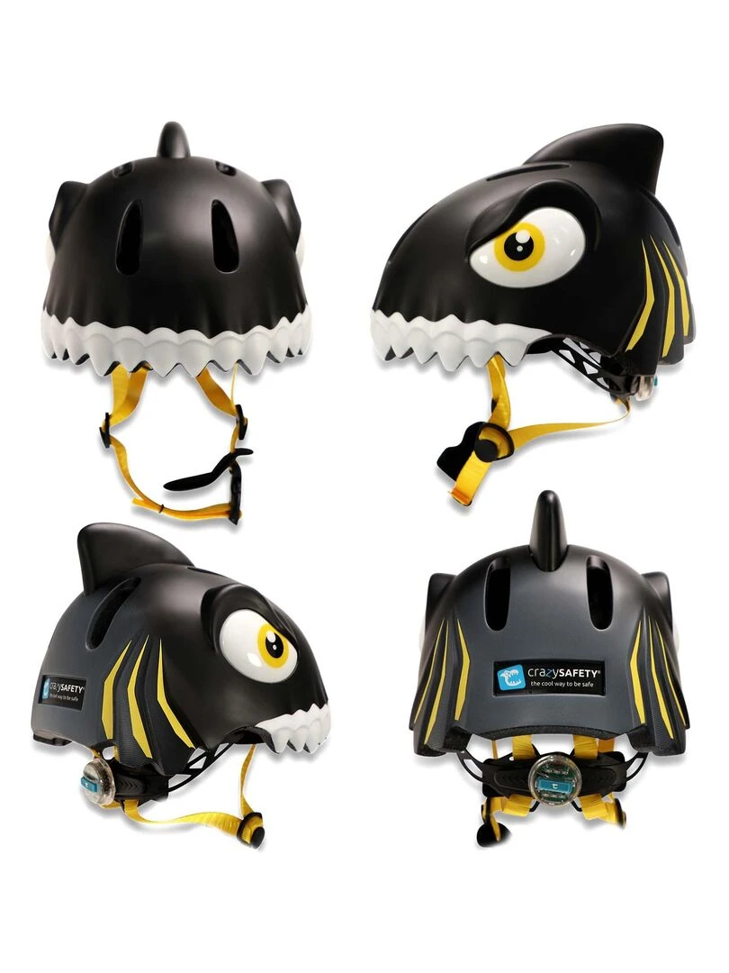 Casque de Vélo pour enfants   Requin Noir   Crazy Safety   Certifié EN1078   Noir Noir