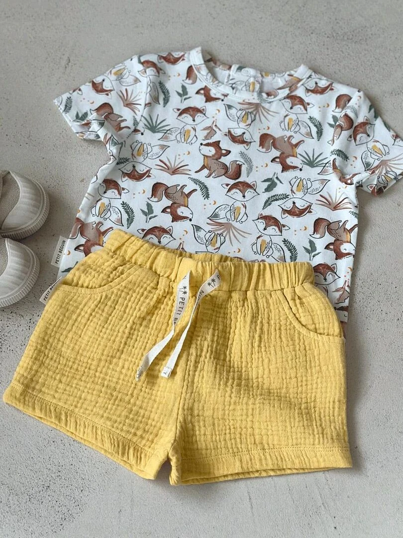 Short bébé en gaze de coton Petit Envahisseur   Jaune