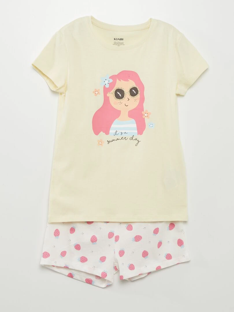 Ensemble de pyjama : T shirt + short 2 pièces Jaune