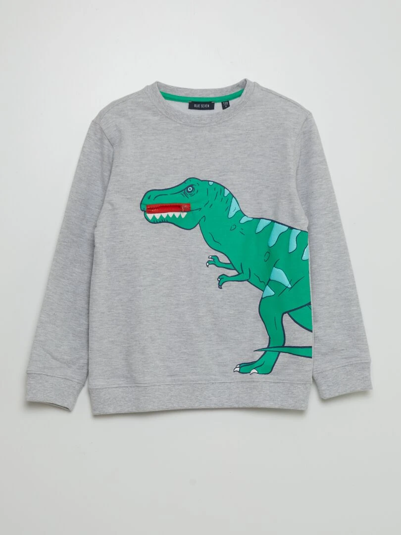 Sweat dinosaure à col rond Gris