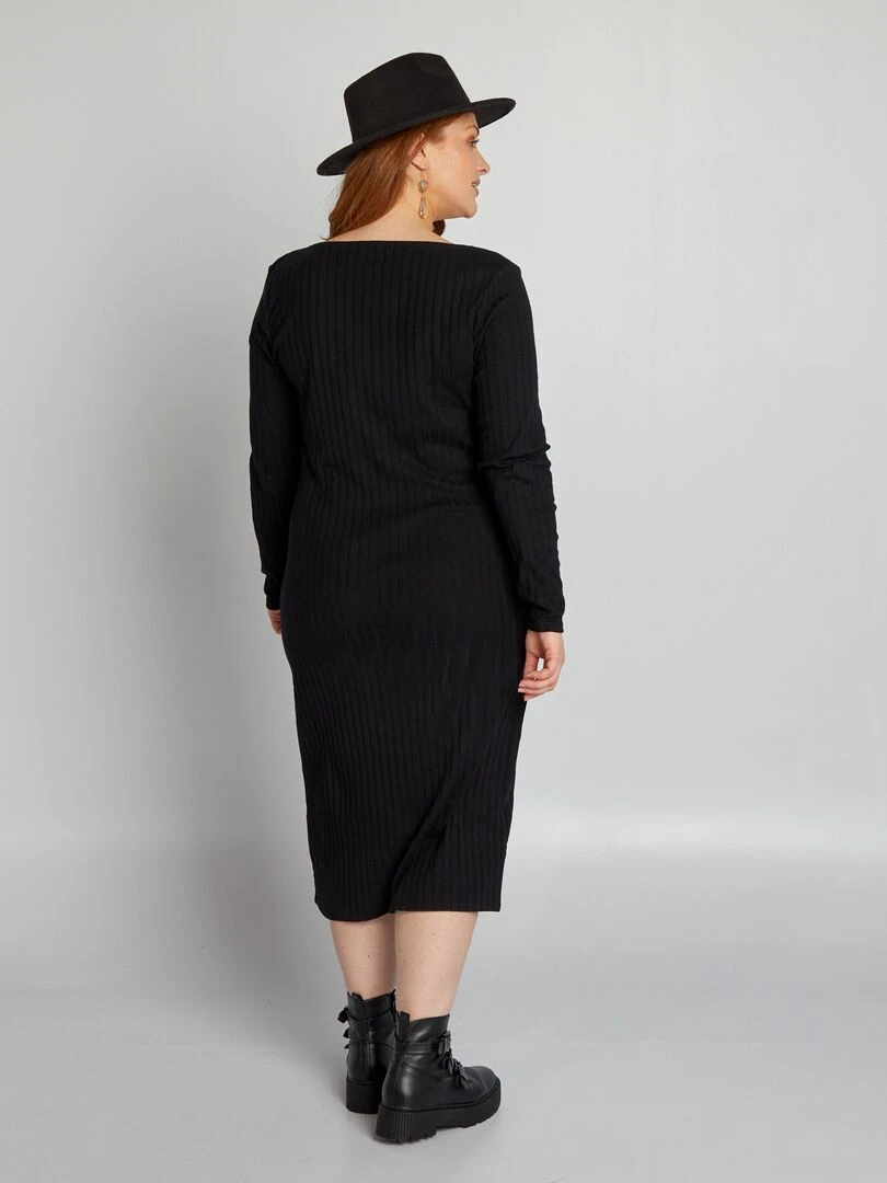Robe midi en maille côtelée   noir
