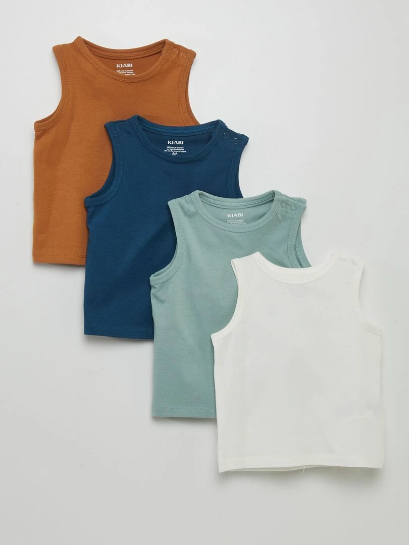 Lot de 4 débardeurs unis Marron/bleu/marine/blanc