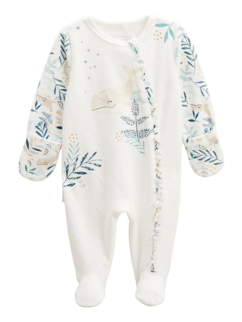 Pyjama bébé en velours ouverture zippée Iskia Ecru