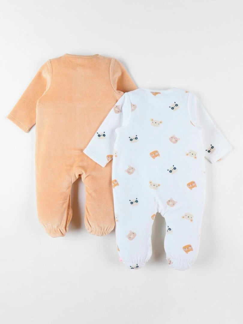 Set de 2 pyjamas 1 pièce en velours écru/abricot Noukie's Beige
