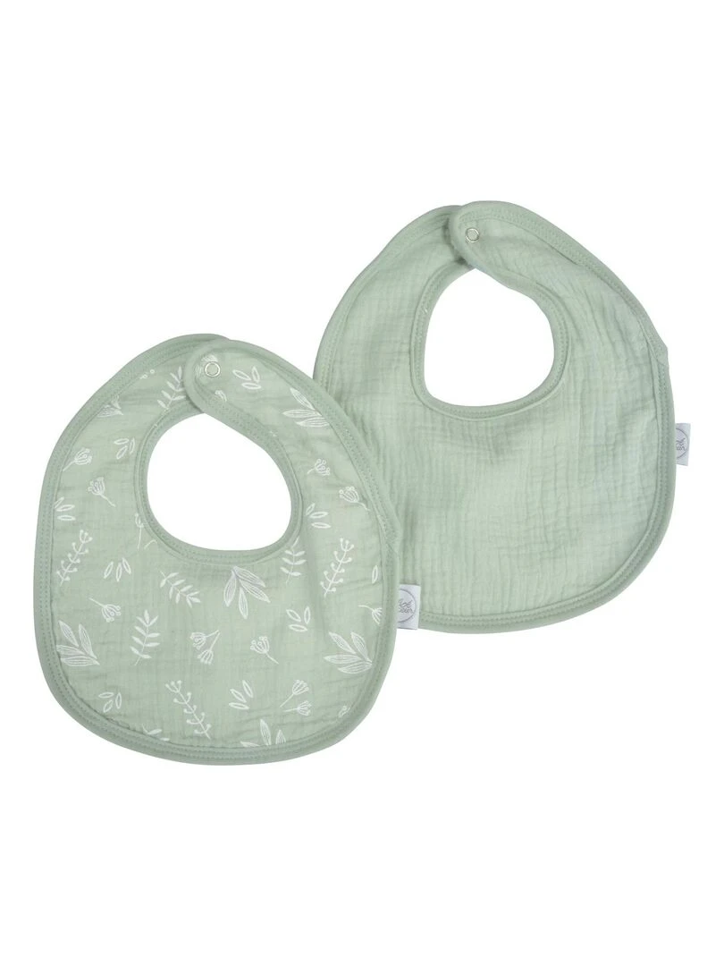 Lot de deux Bavoirs bebe en gaze de coton Vert clair