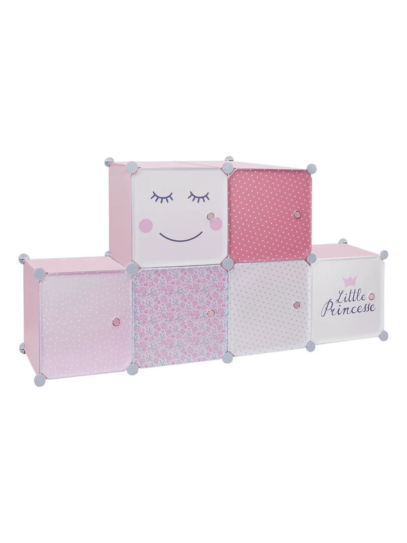 Rangement enfant armoire modulable 6 cubes fille Rose