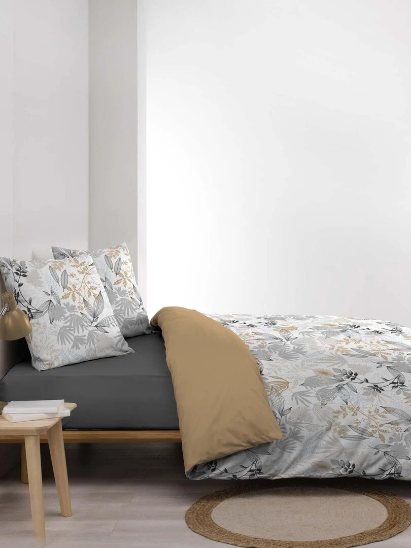 Housse couette + taies 220 x 240 cm Foliane fleurs   Blanc