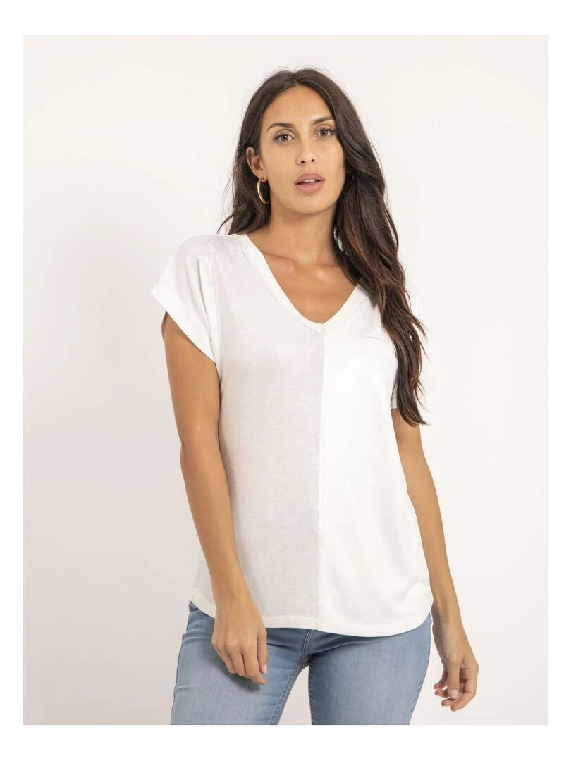 T shirt col V bimatière FAZZY Blanc