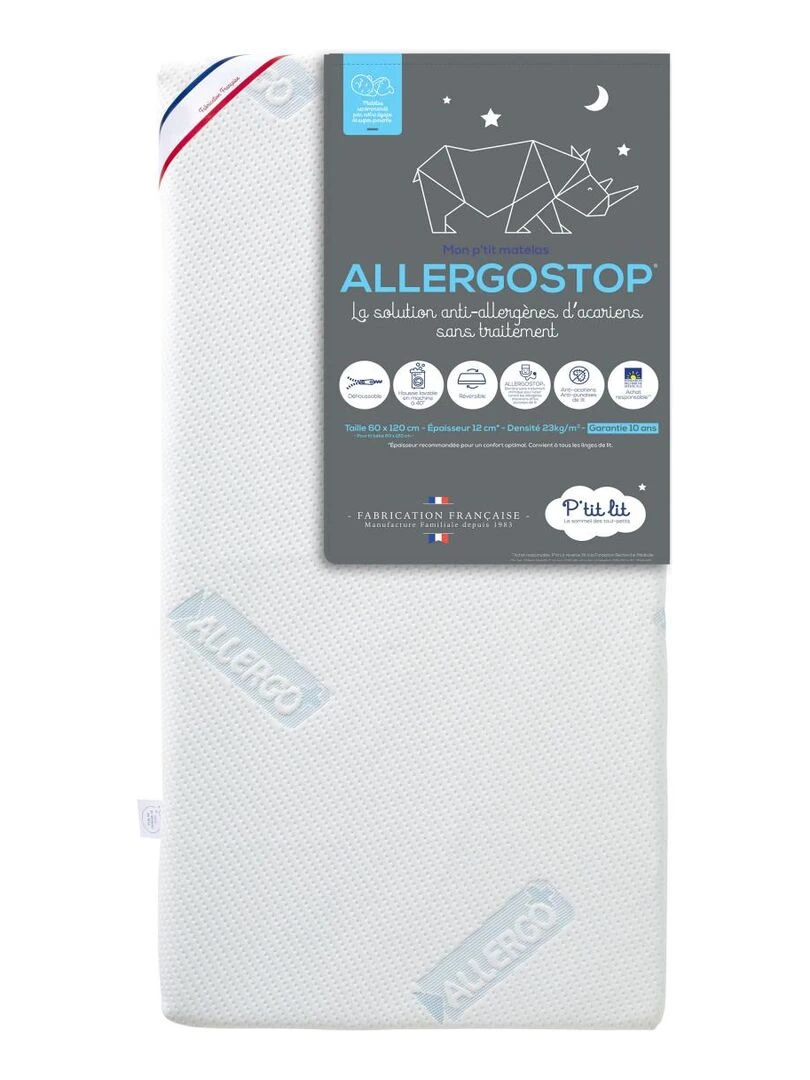 Matelas Bébé Allergostop® 60x120 cm Déhoussable Blanc