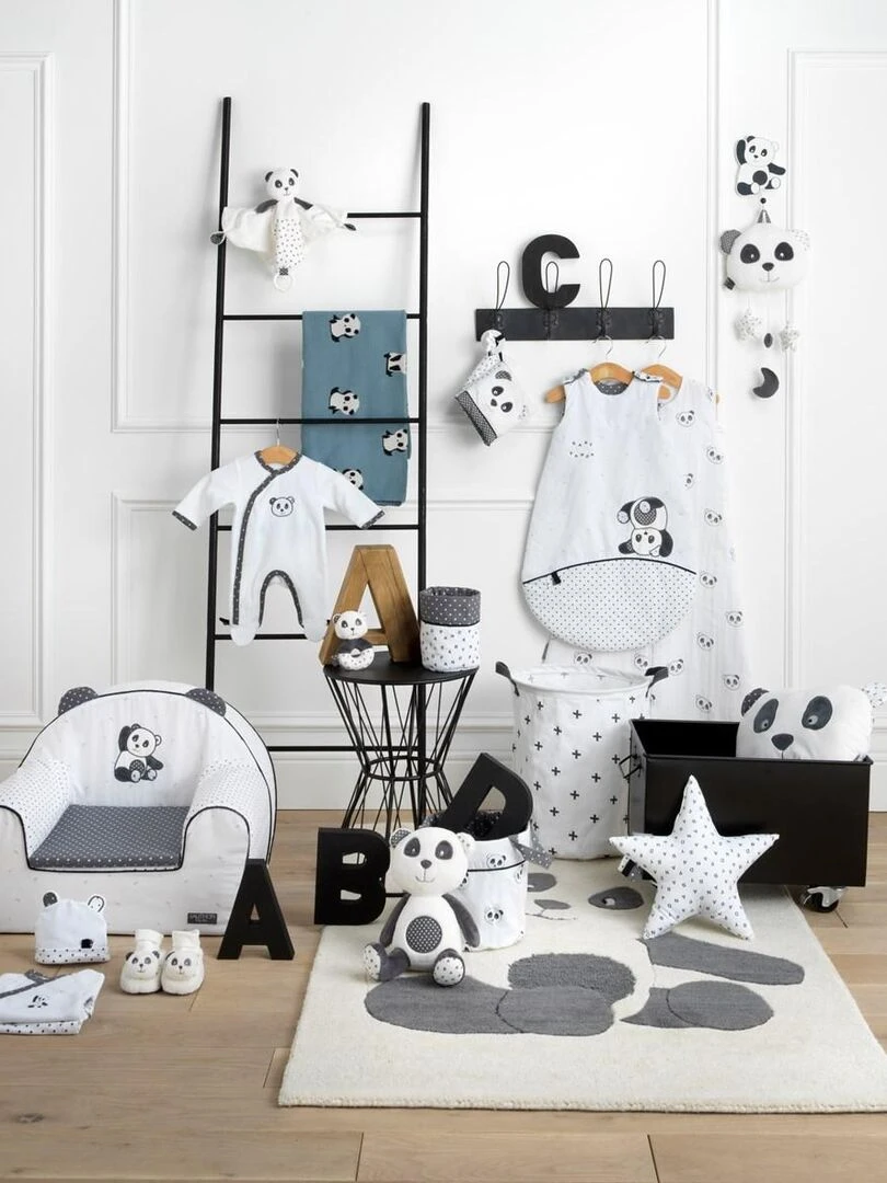 Doudou panda en velours   SAUTHON   Gris