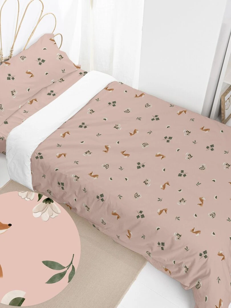 Parure housse de couette 2 pièces Fox forest "Happyfriday" Blanc