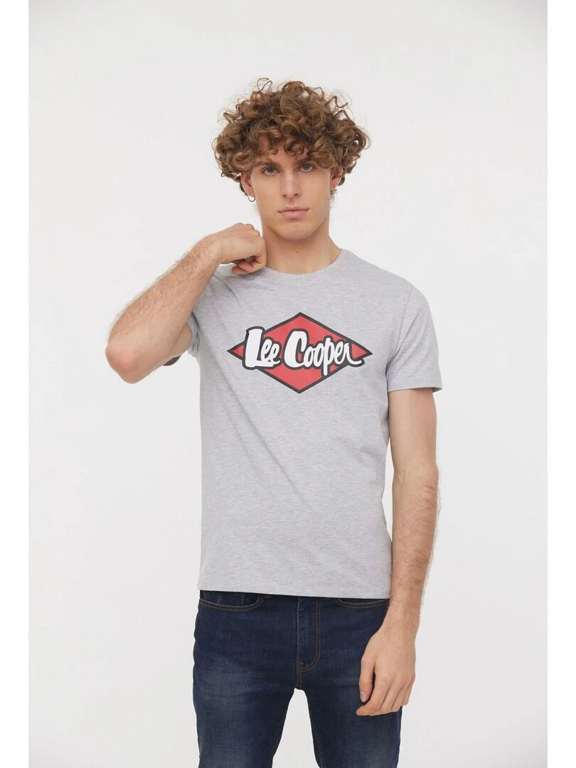 Lee Cooper   T Shirt manches courtes coton col rond AZZIK   Gris chiné
