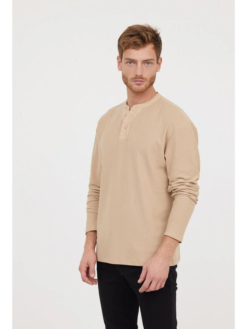 Lee Cooper   T Shirt manches longues coton regular ALAIN   Beige argile