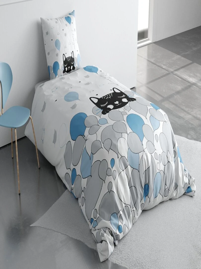 Housse de couette + 1 taie 140 x 200 cm Pussy cat Bleu