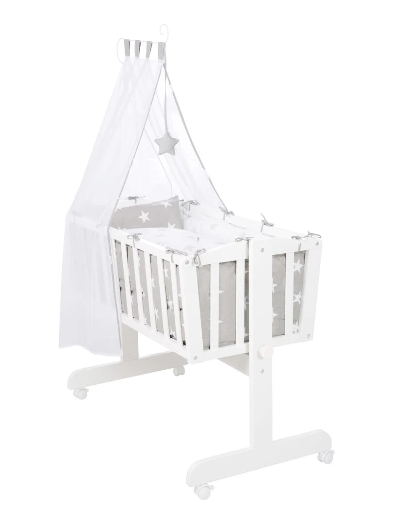 ROBA Berceau Little Stars 40x90 cm + Équipement Complet Bois Laqué Blanc Blanc