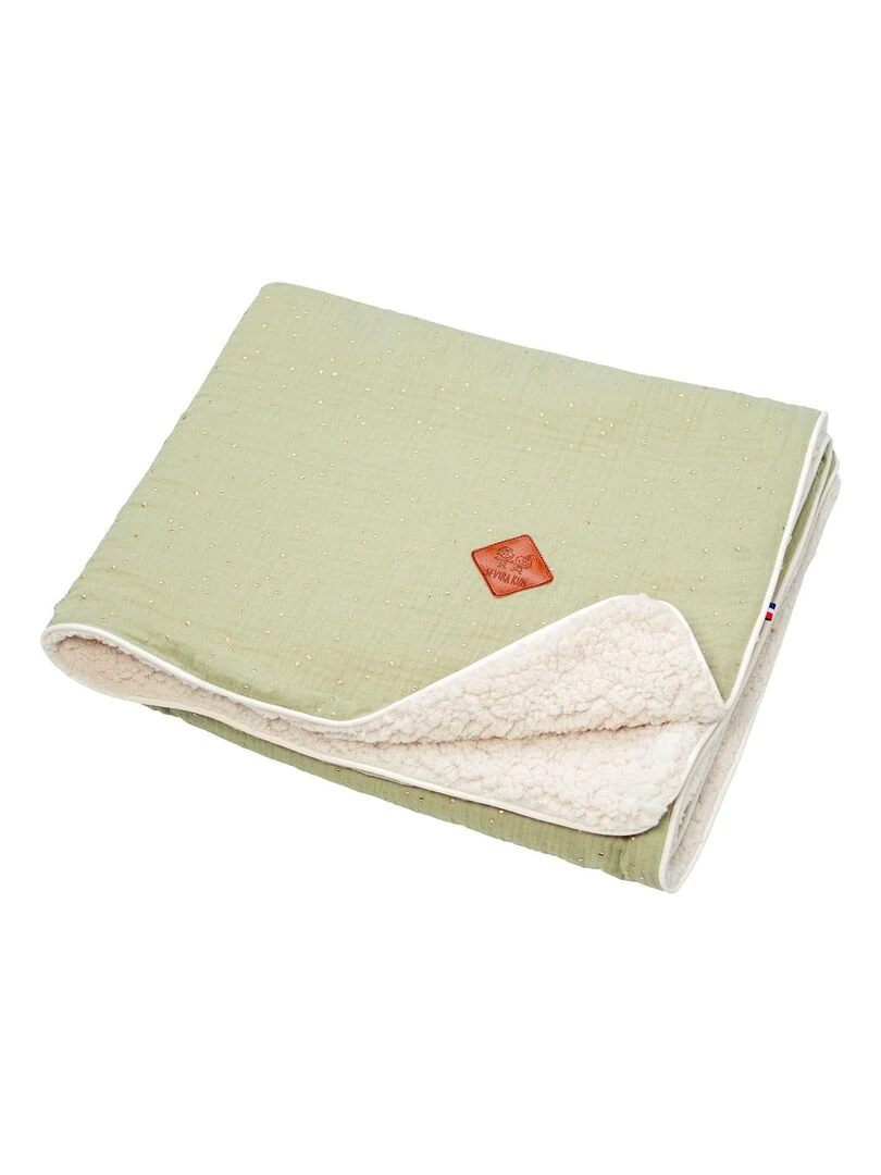 Couverture en gaze de coton et sherpa Jeanne Vert pistache