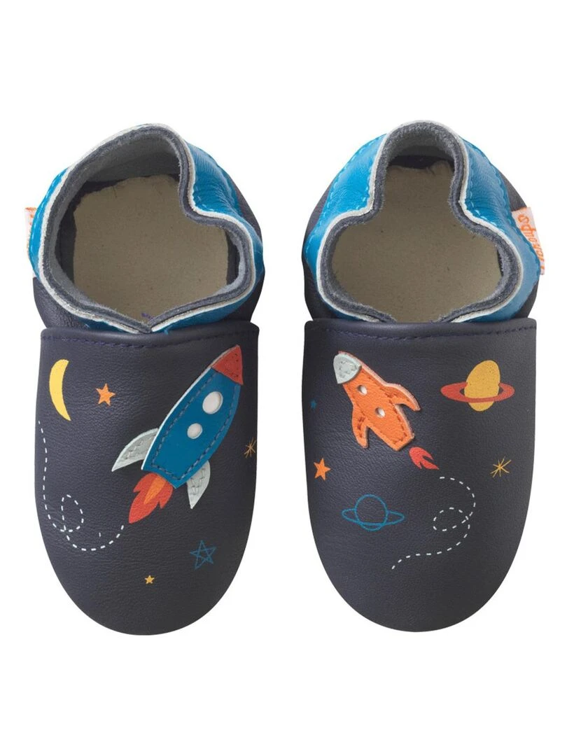 Chaussons bébé cuir souple Thomas l'astronaute Bleu marine