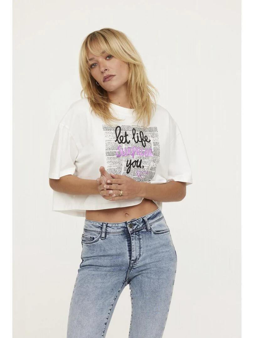 Lee Cooper T shirt manches 3/4 coton loose AIDA Blanc