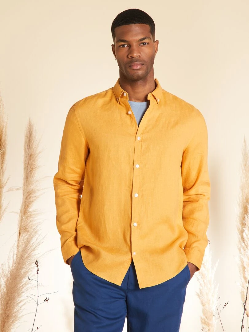 Chemise droite en lin   Jaune