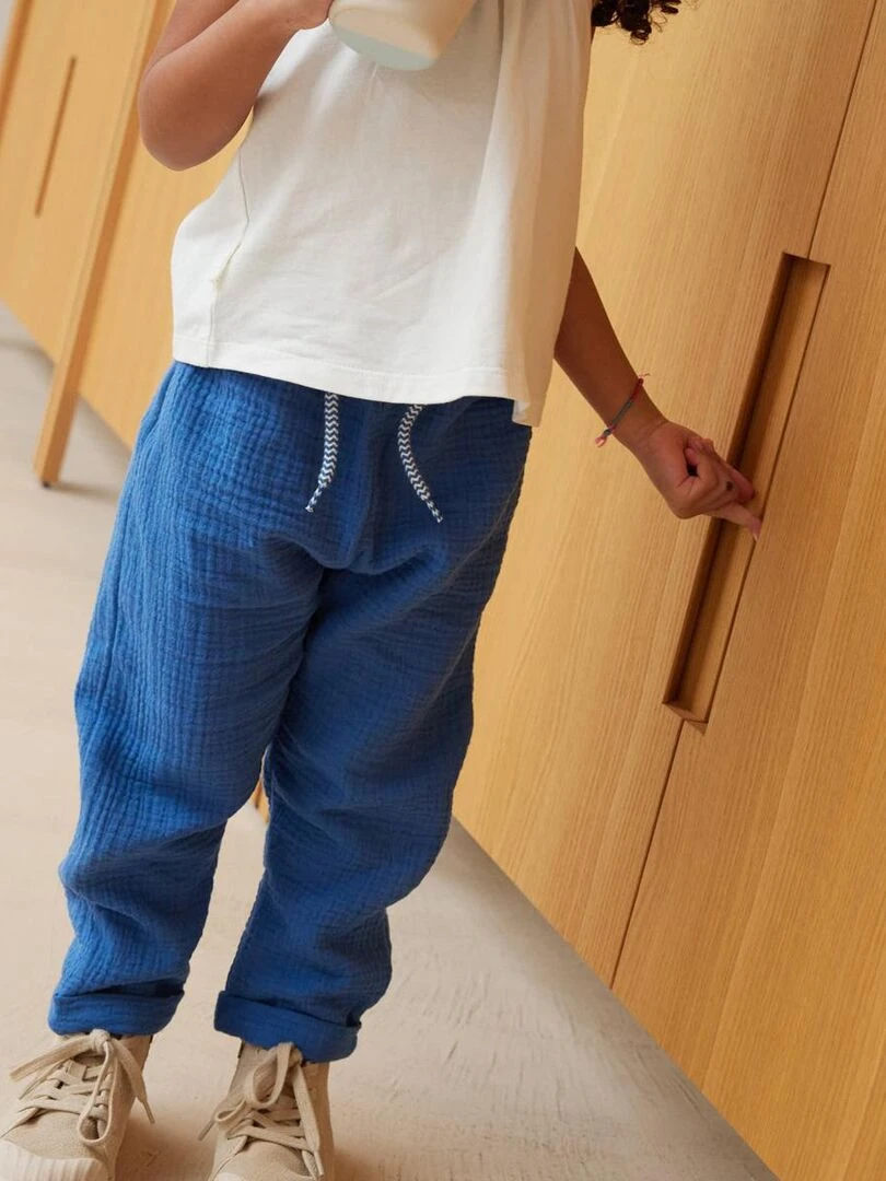 Pantalon bébé en gaze de coton Flora   Bleu