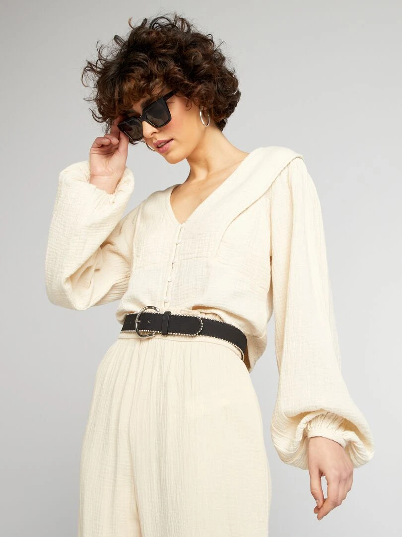 Blouse crop top en gaze de coton   Beige