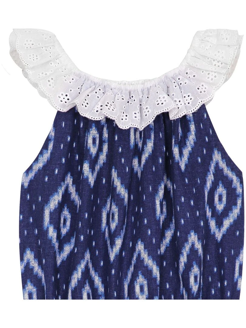 Combi Short Été Fille  Col Élastique  Tie and Dye Bleu Marine  LOLITA   'LA FAUTE A VOLTAIRE'   Blanc Bleu marine Blanc