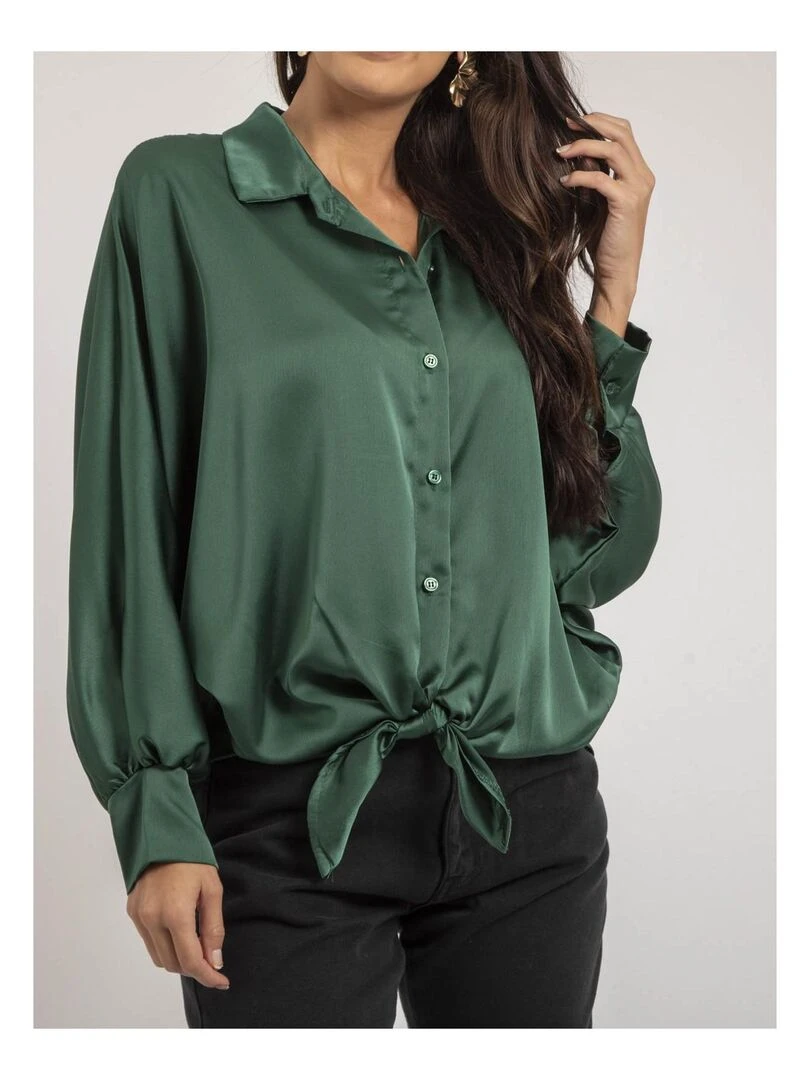 Chemise satin à nouer OBANA   Vert forêt