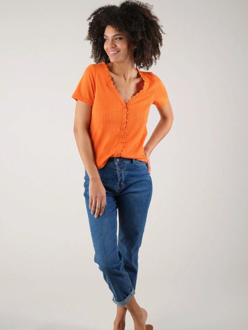 T shirt pour femme en maille jacquard 'Deeluxe' Orange