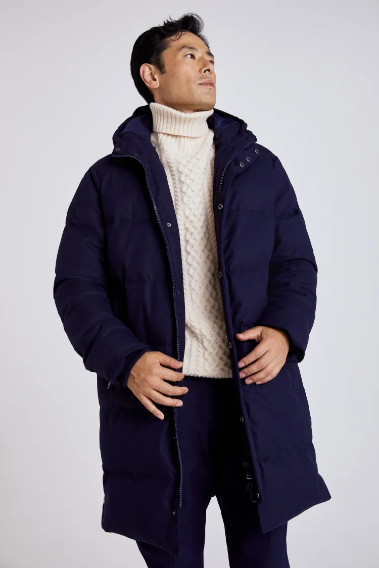 Navy Flannel Long Puffer Buy Online at Moss