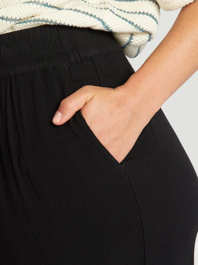 Pantalon large à taille élastiquée   noir