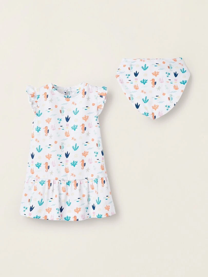Foulard pour Cheveux + Robe en Coton pour Nouveau Né NATURE TAKEOVER Blanc