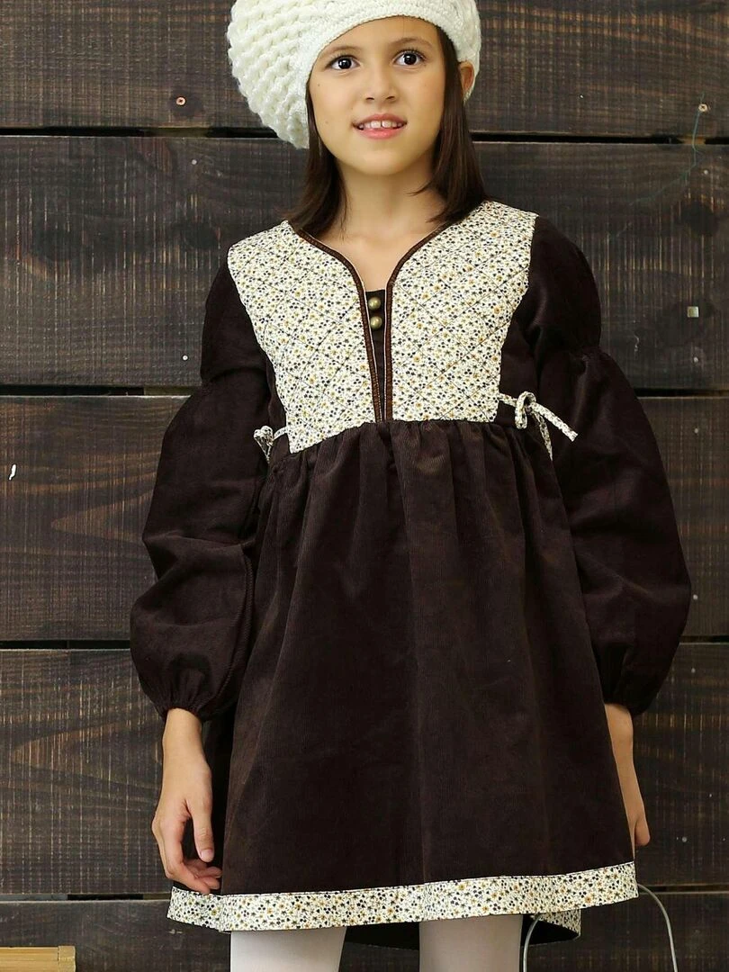 Robe Fleurie Liberty Jaune Marron Fille MARGOT 'LA FAUTE A VOLTAIRE' Marron