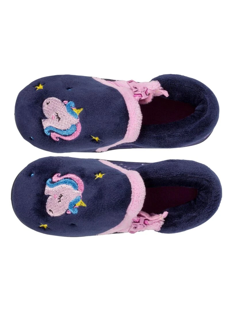 Chaussons bottillons zip Bébé Licorne Bleu marine