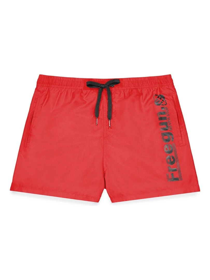 Boardshort court garçon avec ceinture demi élastiquée Freegun Rouge