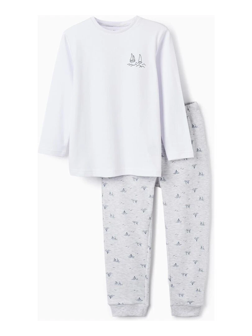 Pyjama en coton à manches longues pour garçon 'Sail Boats' manches longues ESSENTIALS LINE Gris clair