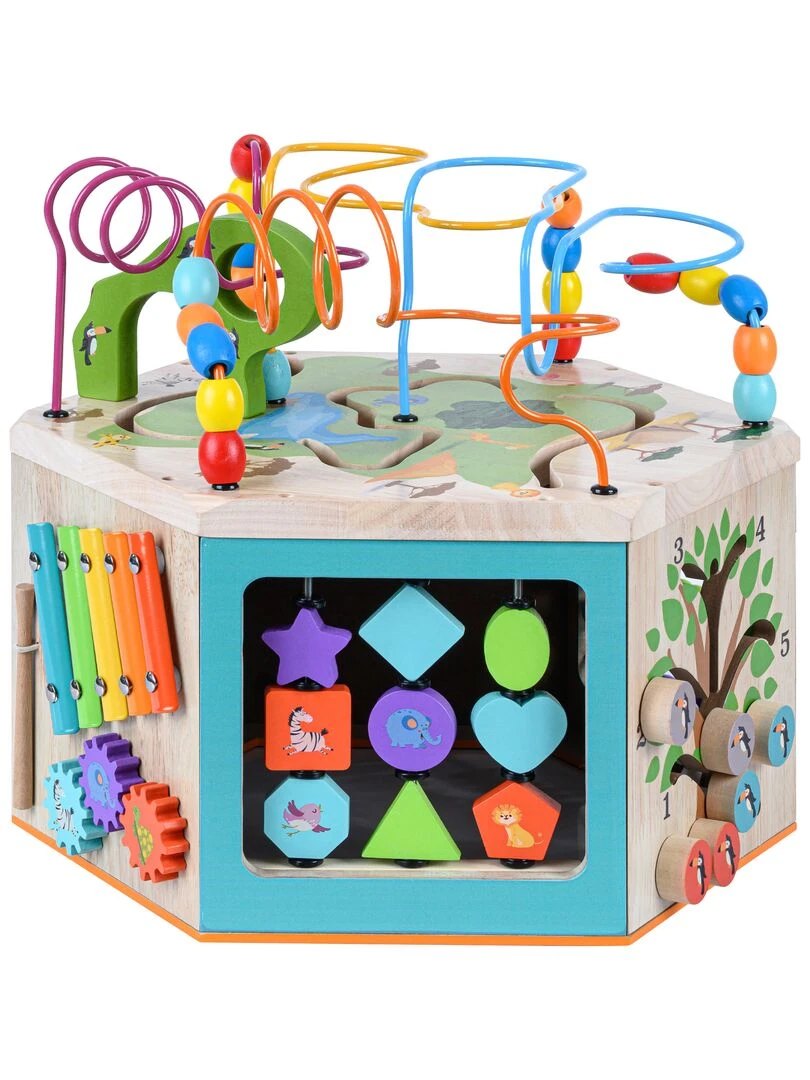 Grand Cube D’Activité En Bois 7 En 1 Jeu D’ Éveil 1 An Premier Âge Éducatif Apprentissage   Multicolore