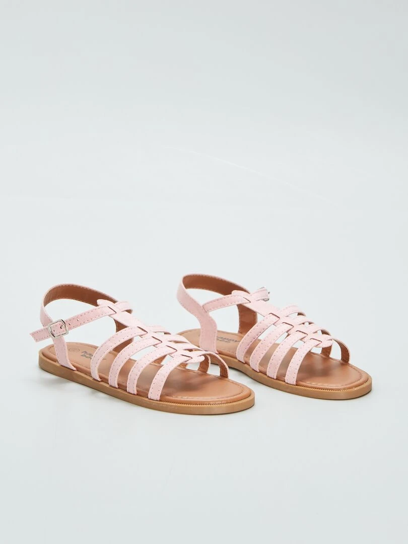 Sandales plates à multi lanières Rose