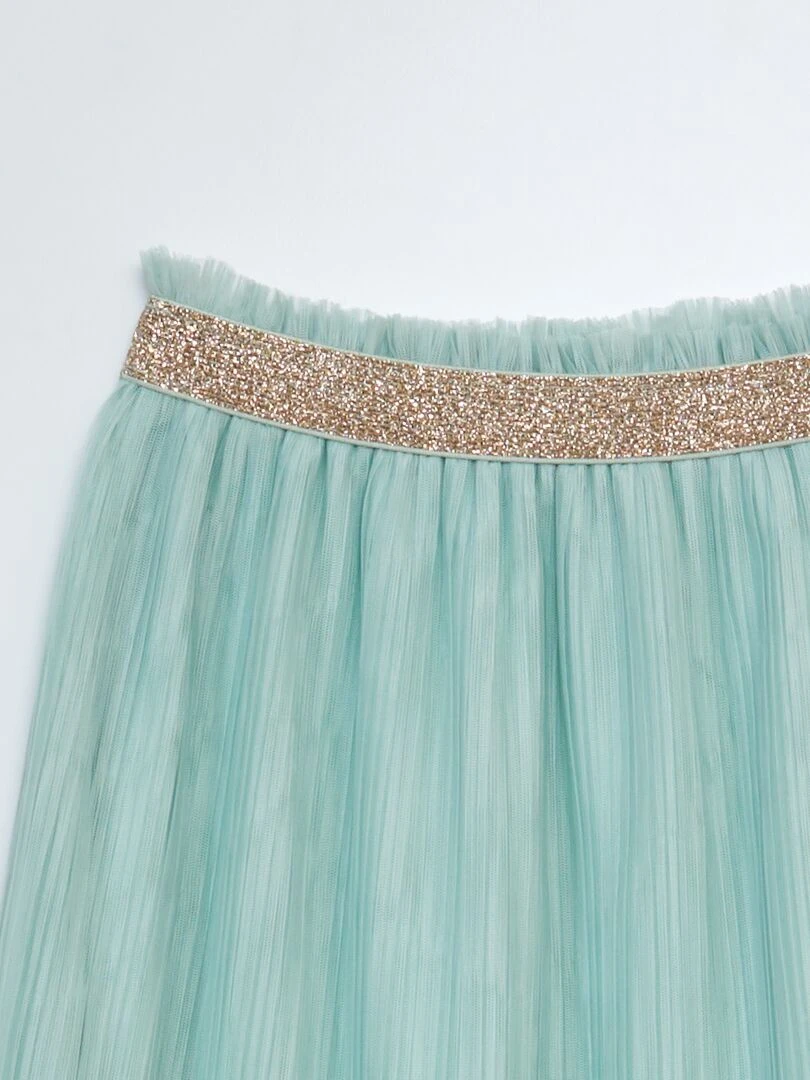 Jupe en tulle plissé et ceinture pailletée Vert