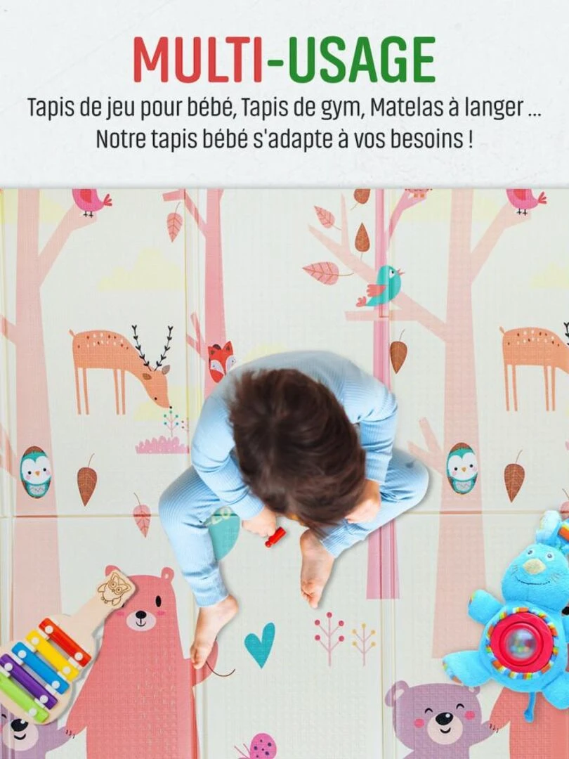 Tapis d'Eveil Pliable Réversible Bébé PREMIUM Ours & Formes par K   Beige