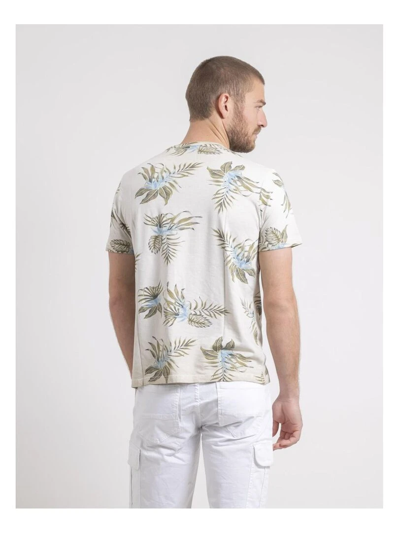 T shirt col rond pur coton motifs NULEMON Beige